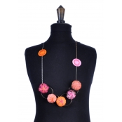 Collier long Holly Coussin tons orange et rose