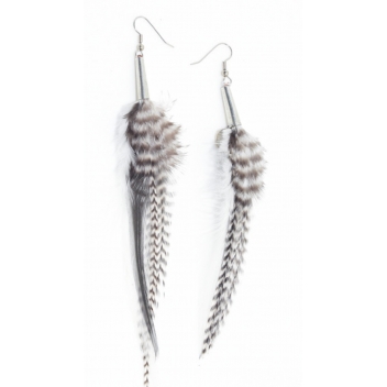 EAFS31 - 3700982204980 - Ruby Feathers - Boucles d'oreille plume 14 cm tons gris - France - 3