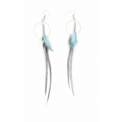 Boucles d'oreille plume pt anneau 12 cm ton bleu