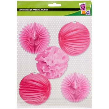 490011 - 3532434900115 - Graine créative - Lanternes roses à monter soi-même (5 pièces)