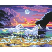 Tableau peinture au numéro Chevaux au crépuscule