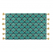 Tapis Rectangle et Pompons 50x80 cm Coton Or Artchic Bleu