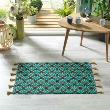 1741083 - 3574387410839 - Douceur d\'intérieur - Tapis Rectangle et Pompons 50x80 cm Coton Or Artchic Bleu