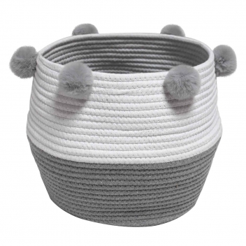 1801249 - 3574388012490 - Douceur d\'intérieur - Paniere et Pompons 28xHt 23 cm Coton Suzy Gris/Blanc