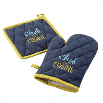 1730906 - 3574387309065 - Douceur d\'intérieur - Gant et Manique 18x28 cm / 20x20 cm Chef En Cuisine Jaune - 3