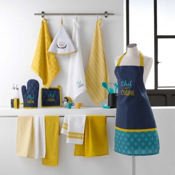 1730906 - 3574387309065 - Douceur d\'intérieur - Gant et Manique 18x28 cm / 20x20 cm Chef En Cuisine Jaune - 2