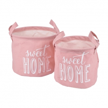 6GMB442RS - 3526781154116 - Douceur d'intérieur - Paniers Ronds Canvas Sweet Home Rose Poudre 2 pièces