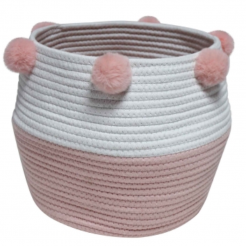 1801250 - 3574388012506 - Douceur d'intérieur - Paniere et Pompons 30xHt 26 cm Coton Suzy Rose/Blanc