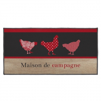 1740902 - 3574387409024 - Douceur d'intérieur - Tapis Rectangle 50x120 cm Poule Maison de Campagne