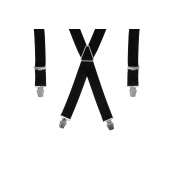 GASPARD Bretelles Homme Larges Noir Uni - Elastique Résistant et Pinces Extra Fortes - Modèle en X - Fabrication française - Taille Ajustable max 130cm - Garantie à Vie