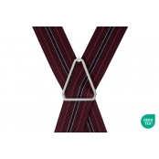 GASPARD Bretelles Homme Larges Rayé Bordeaux - Elastique Résistant et Pinces Extra Fortes - Modèle en X - Fabrication française - Taille Ajustable max 130cm - Garantie à Vie