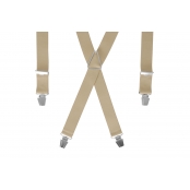 GASPARD Bretelles Homme Larges Beige Uni - Elastique Résistant et Pinces Extra Fortes - Modèle en X - Fait en France - Taille Ajustable max 130cm - Garantie à Vie