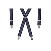 GASPARD Bretelles Homme Larges Rayé Bleu Bordeaux - Elastique Résistant et Pinces Extra Fortes - Modèle en X - Fait en France - Taille Ajustable max 130cm - Garantie à Vie