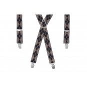 GASPARD Bretelles Homme Larges Losange marron et noir - Elastique Résistant et Pinces Extra Fortes - Modèle en X - Fait en France - Taille Ajustable max 130cm - Garantie à Vie