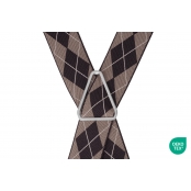 GASPARD Bretelles Homme Larges Losange marron et noir - Elastique Résistant et Pinces Extra Fortes - Modèle en X - Fait en France - Taille Ajustable max 130cm - Garantie à Vie