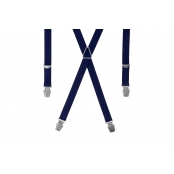 GASPARD Bretelles Homme Fines Bleu marine Uni - Elastique Résistant et Pinces Extra Fortes - Modèle en X - Fabrication française - Taille Ajustable max 130cm - Garantie à Vie