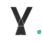 GASPARD Bretelles Homme Fines Pois noir et blanc - Elastique Résistant et Clips Extra Fort - Modèle en X - Fabrication française - Taille Ajustable max 130cm - Garantie à Vie