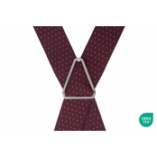 GASPARD Bretelles Homme Larges Pois Bordeaux et Blanc - Elastique Résistant et Clips Extra Fort - Modèle en X - Fabriqué en France - Taille Ajustable max 130cm - Garantie à Vie